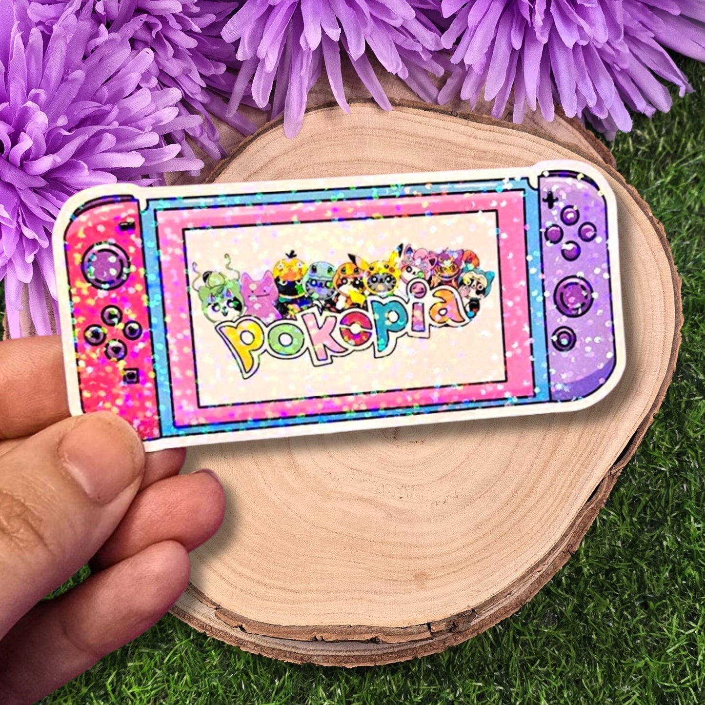 Cute Console Cat Sticker | Holographic Gaming Cat Vinyl Sticker | Pink & Purple Gamer Sticker | Kawaii Cat Console Decal