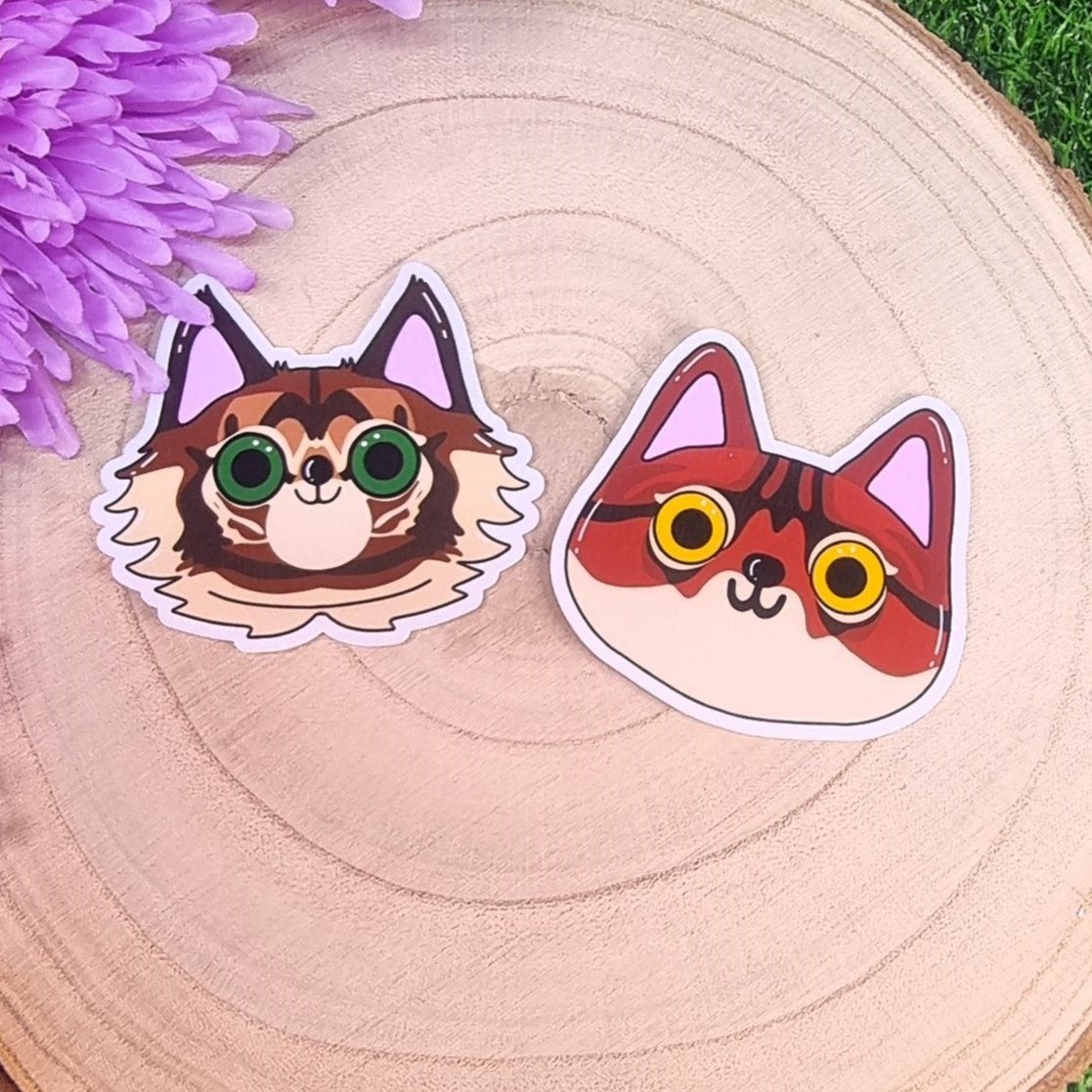 Cute Brown Cat Faces Large Die Cut Vinyl Sticker