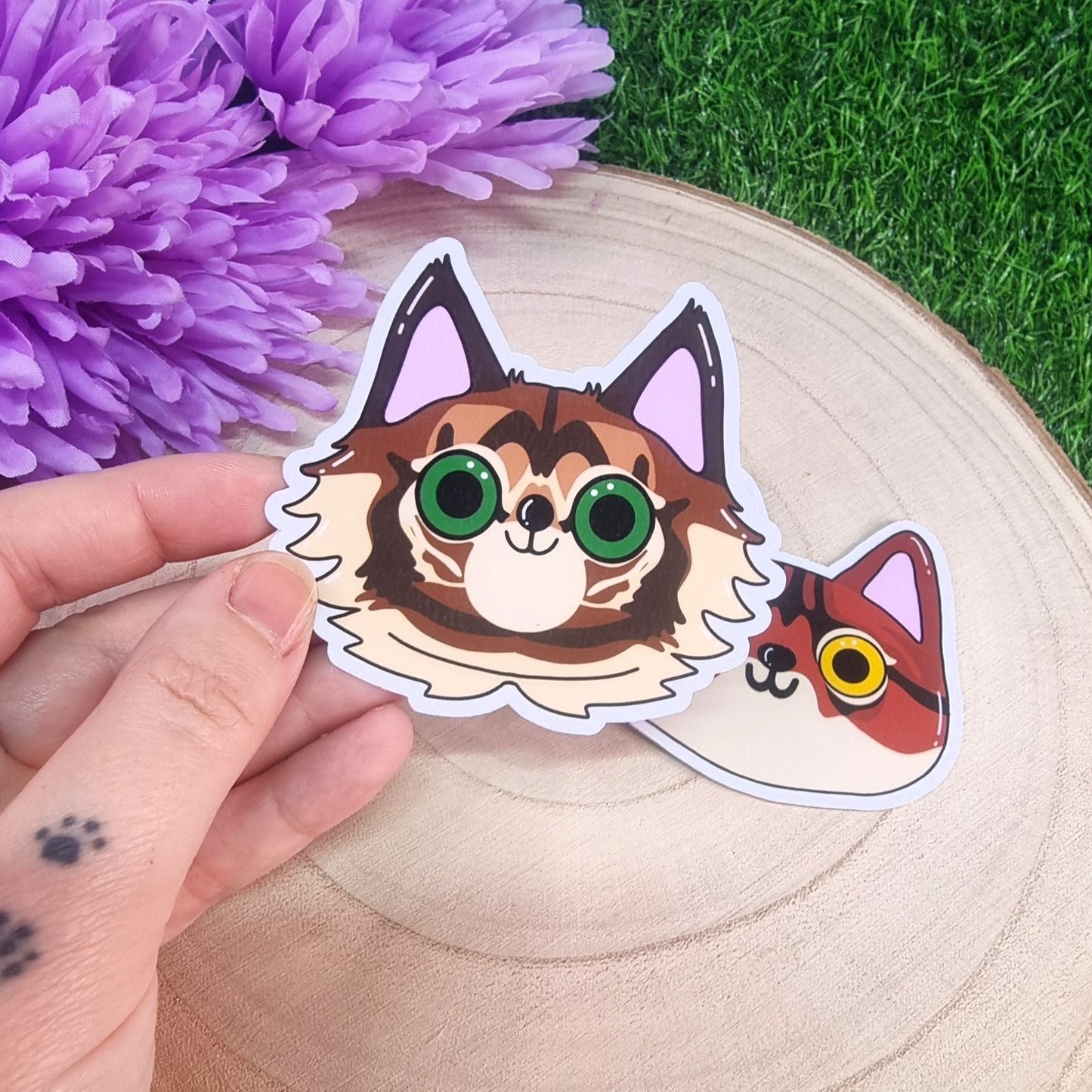 Cute Brown Cat Faces Large Die Cut Vinyl Sticker