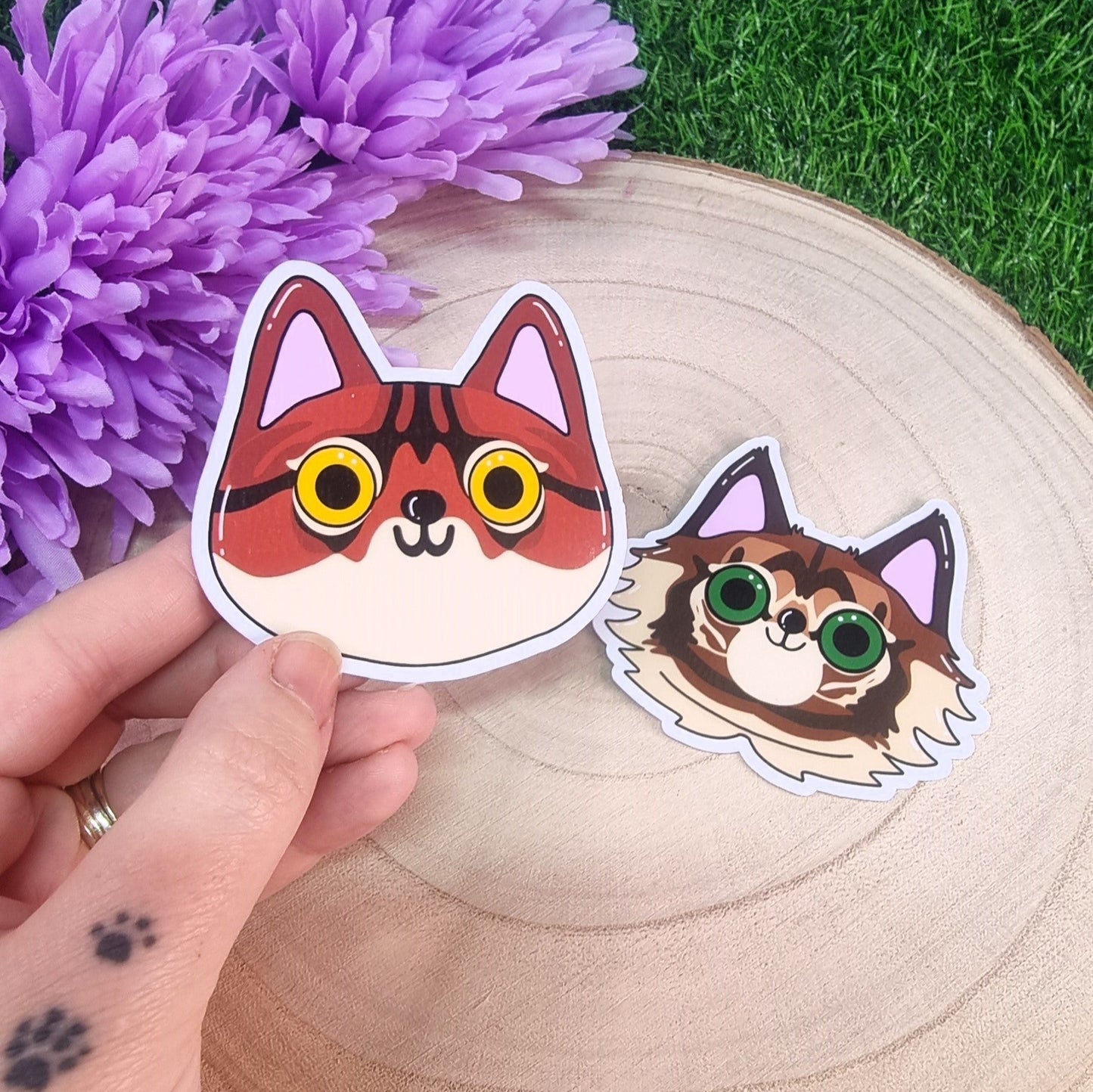 Cute Brown Cat Faces Large Die Cut Vinyl Sticker