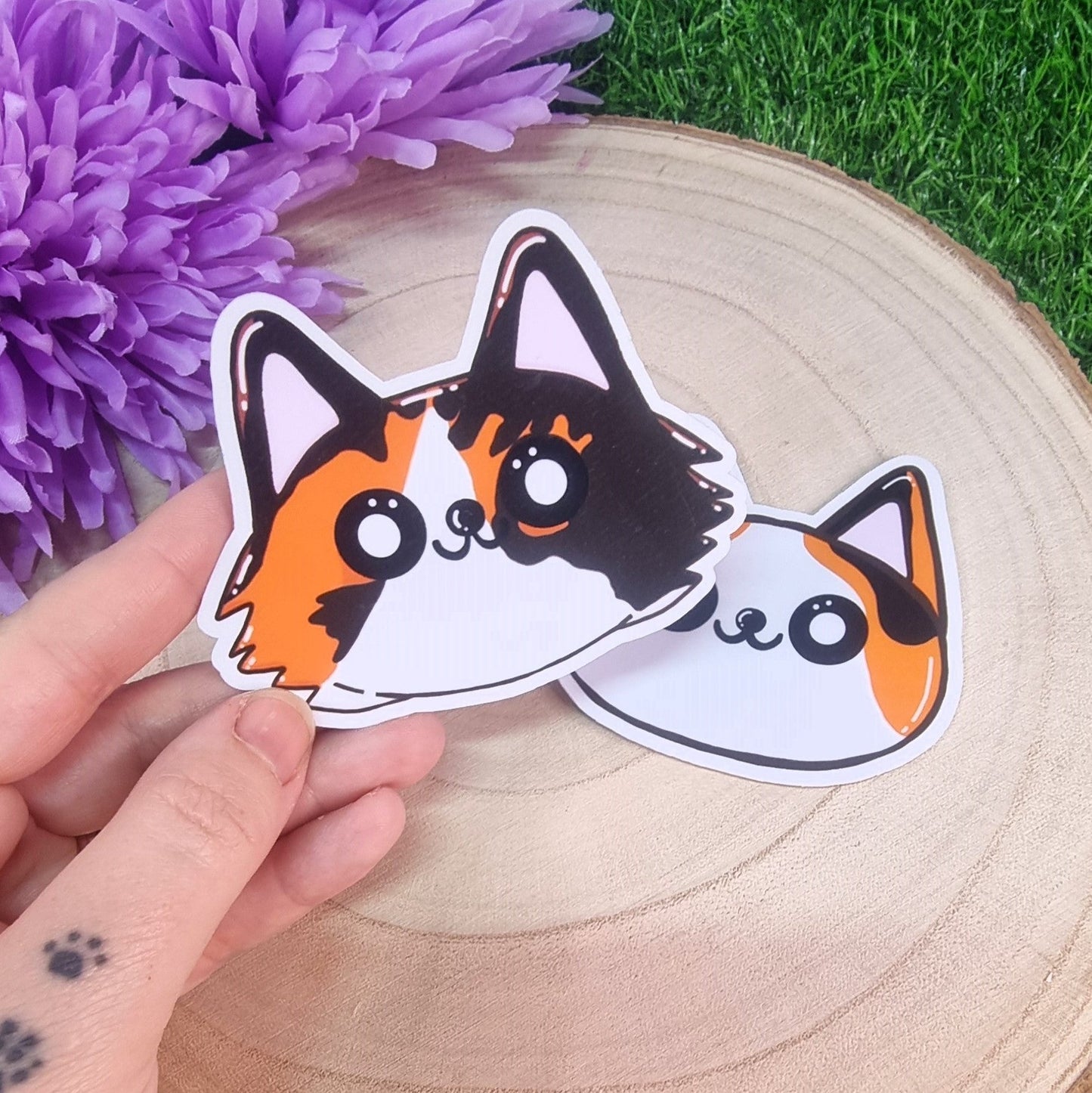 Cute Tortoiseshell Cat Faces Large Die Cut Vinyl Sticker