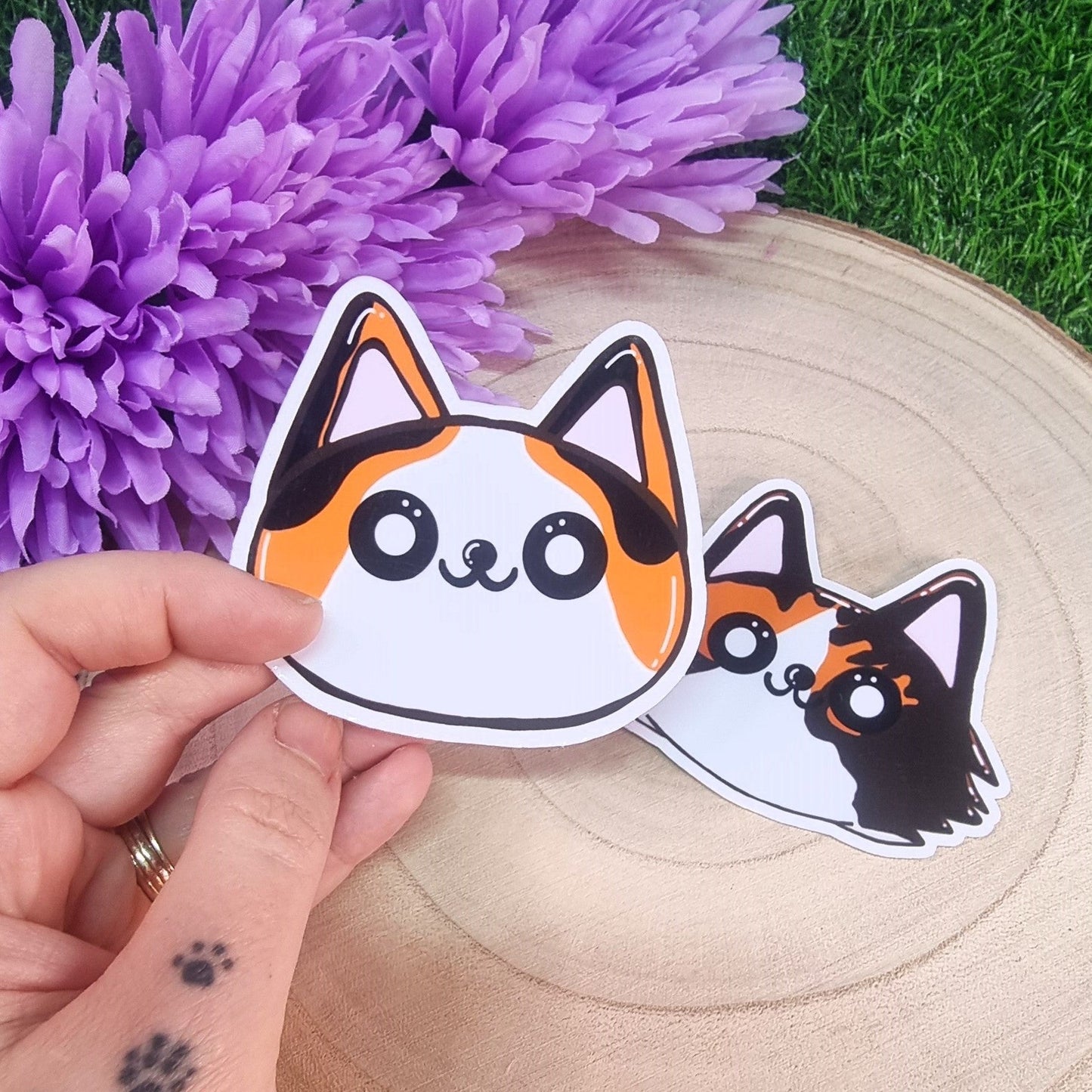 Cute Tortoiseshell Cat Faces Large Die Cut Vinyl Sticker