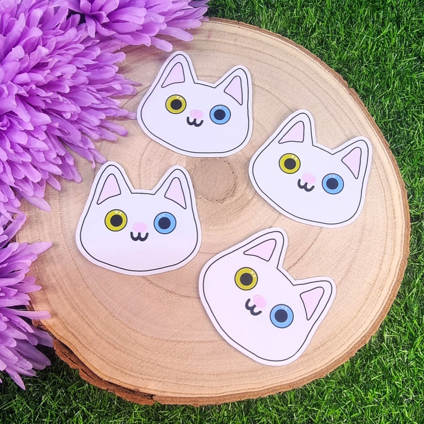 Cute White Cat Faces Large Die Cut Vinyl Sticker