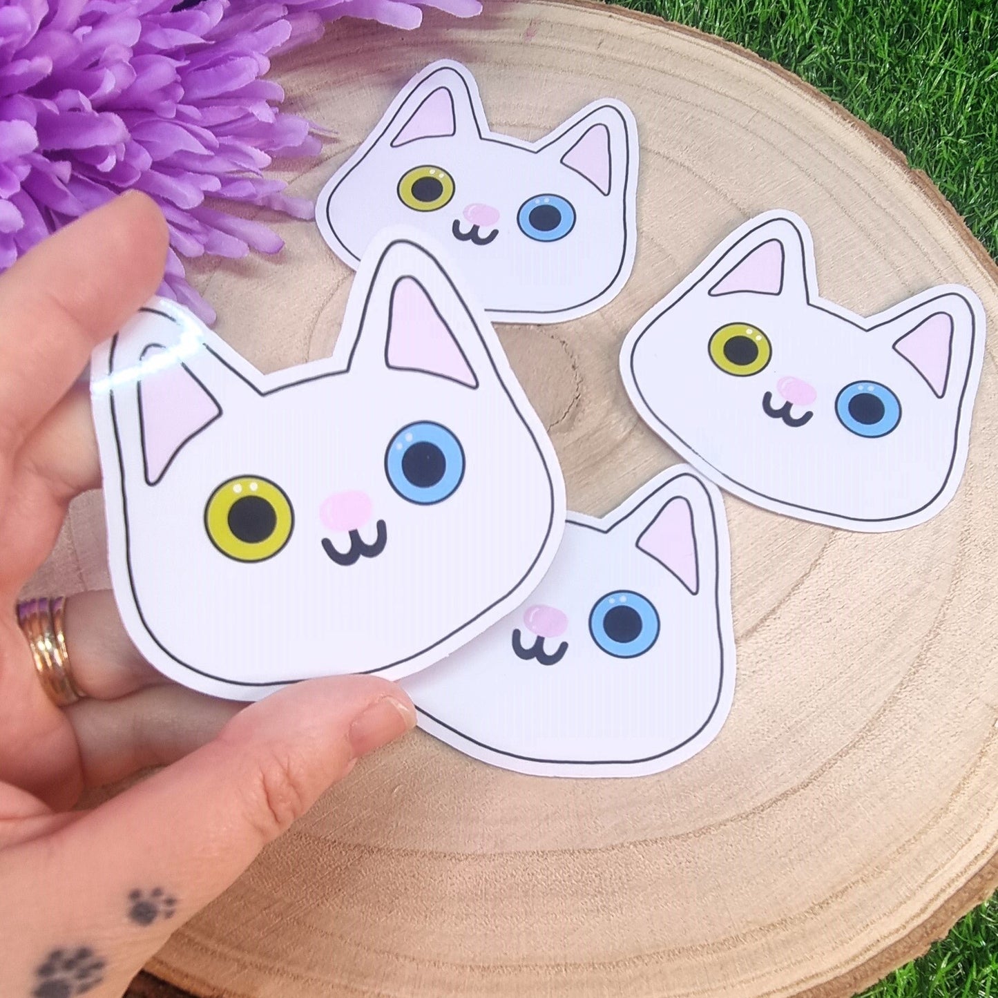 Cute White Cat Faces Large Die Cut Vinyl Sticker