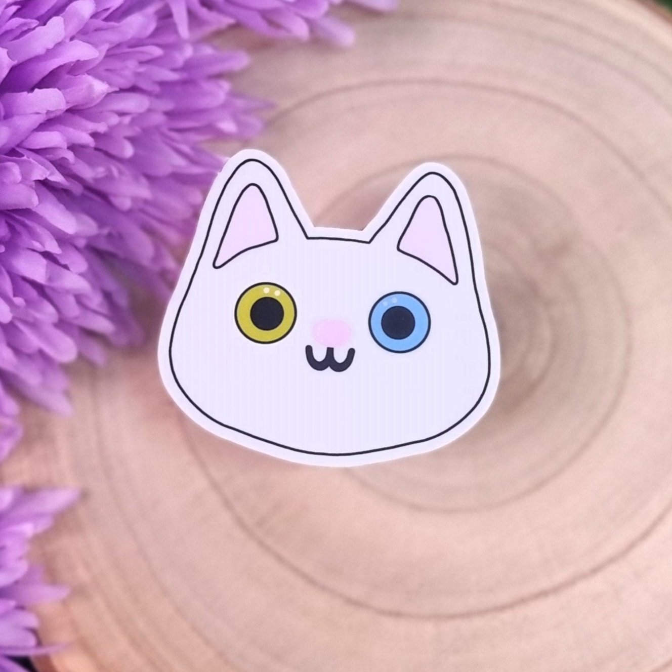 Cute White Cat Faces Large Die Cut Vinyl Sticker