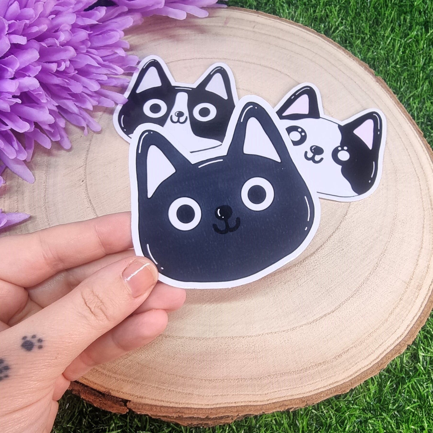 Cute Black Cat Faces Large Die Cut Vinyl Sticker