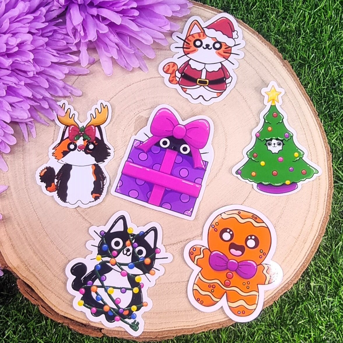 Cute Christmas Cats Large Die Cut Vinyl Stickers