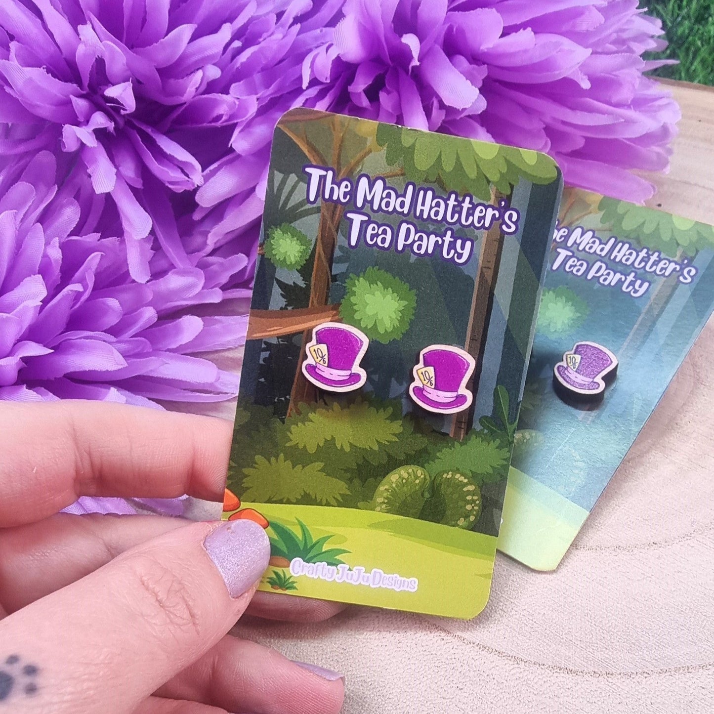 The Mad Hatter's Hat Wooden Earrings