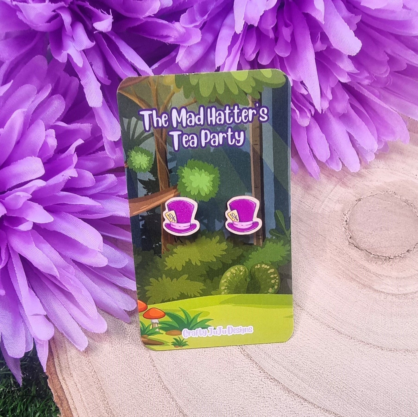The Mad Hatter's Hat Wooden Earrings