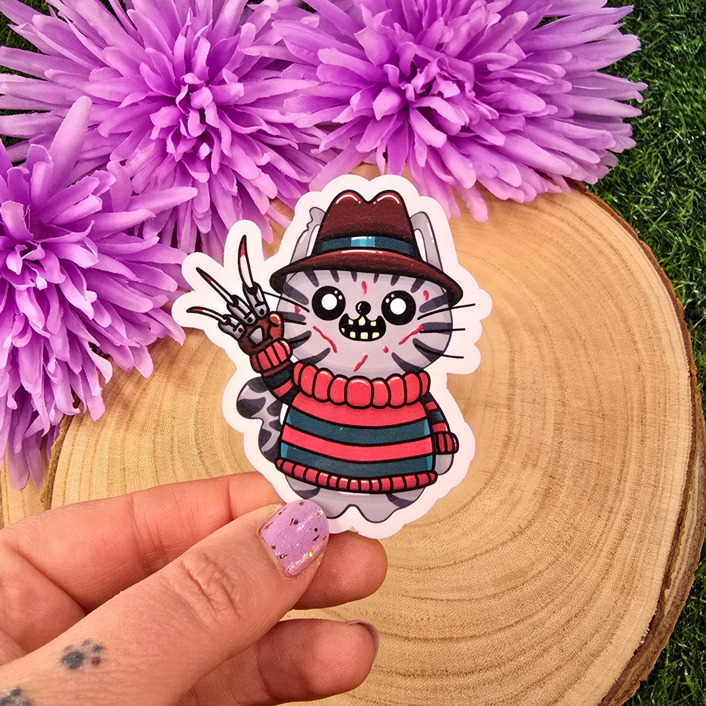 Freddy Krueger Horror Cat Large Vinyl Die-cut Sticker
