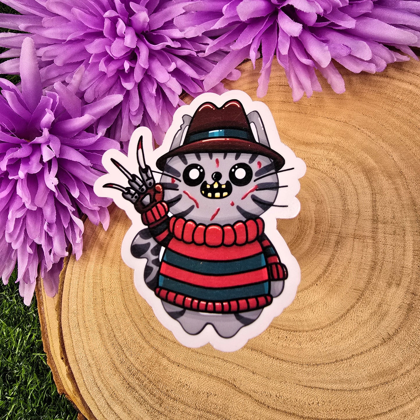 Freddy Krueger Horror Cat Large Vinyl Die-cut Sticker