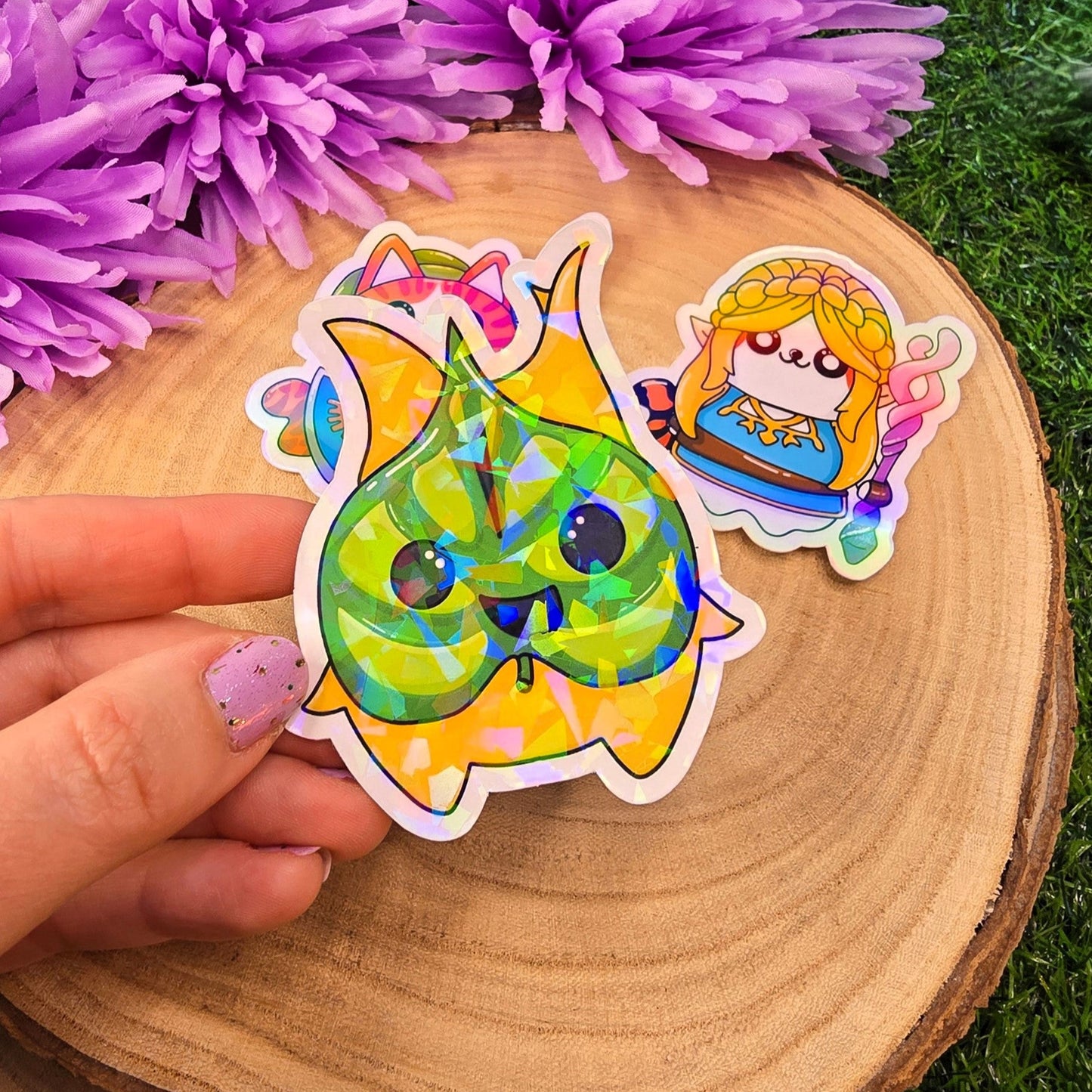 Zelda Cat Large Holographic Vinyl Die-cut Stickers