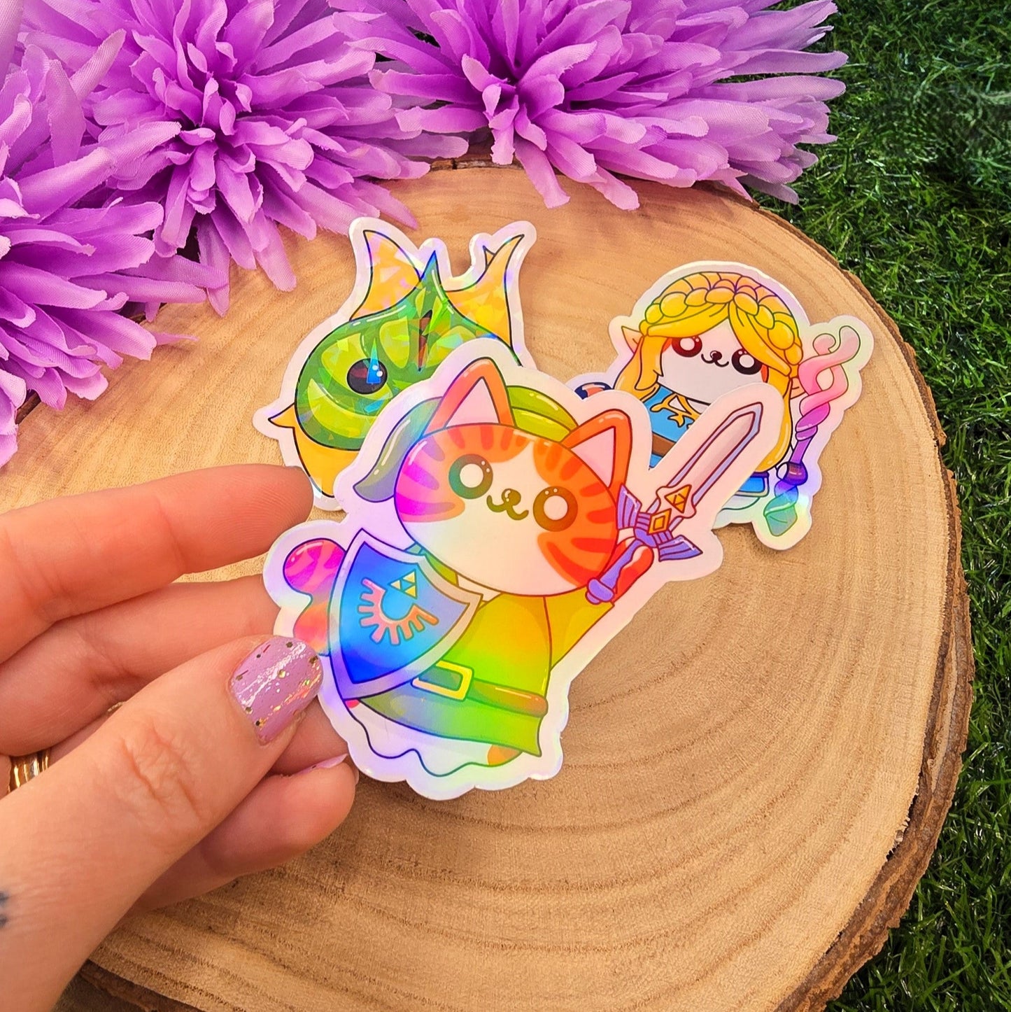 Zelda Cat Large Holographic Vinyl Die-cut Stickers