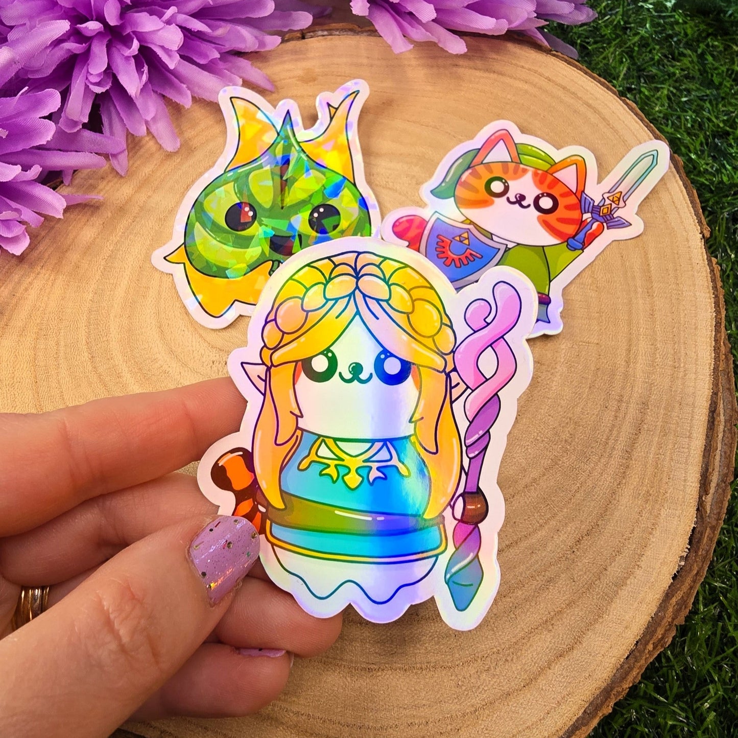 Zelda Cat Large Holographic Vinyl Die-cut Stickers