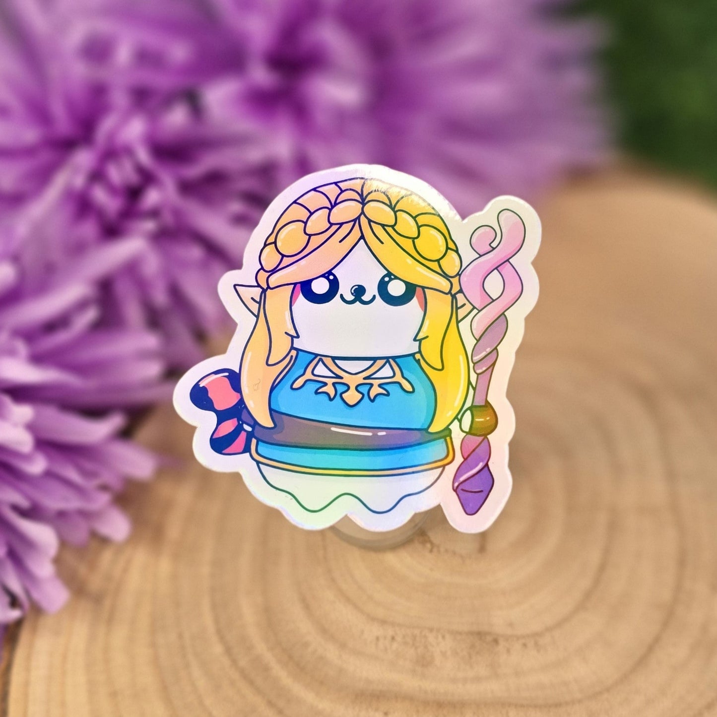 Zelda Cat Large Holographic Vinyl Die-cut Stickers