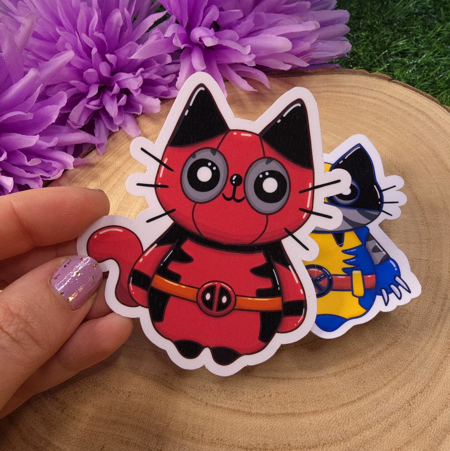 Deadpool & Wolverine Cat Large Vinyl Die-cut Stickers