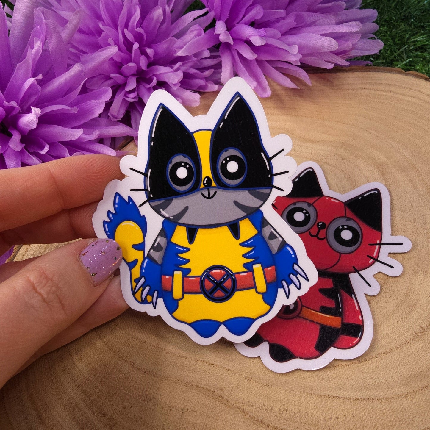 Deadpool & Wolverine Cat Large Vinyl Die-cut Stickers