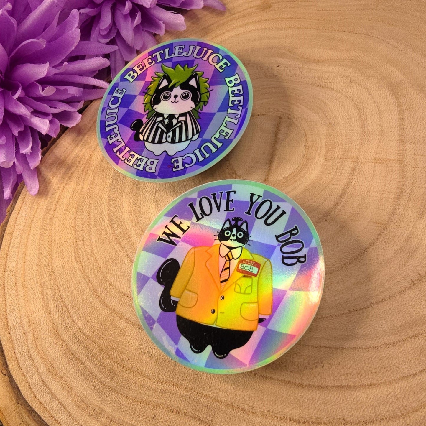 Beetlejuice Holographic Cat Large Vinyl Die-cut Stickers