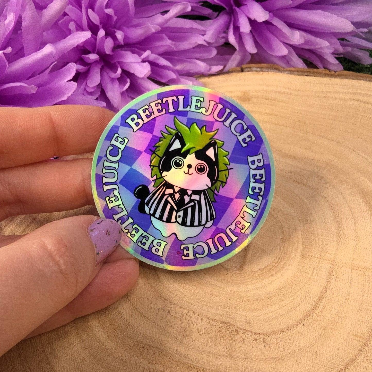 Beetlejuice Holographic Cat Large Vinyl Die-cut Stickers