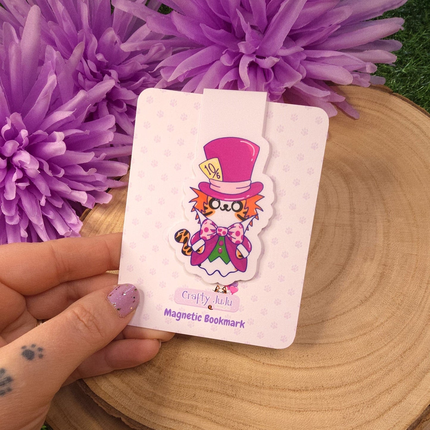 Cute Cat Mad Hatter Magnetic Bookmark