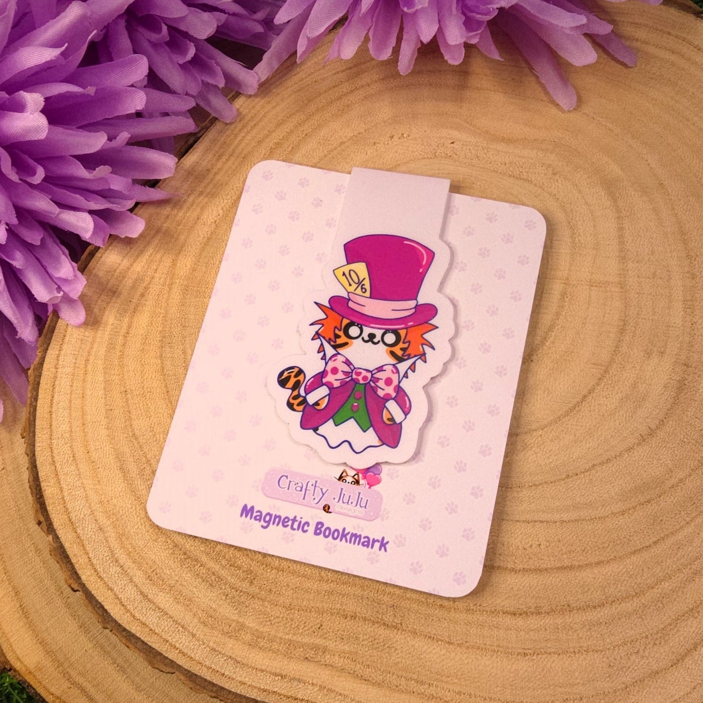 Cute Cat Mad Hatter Magnetic Bookmark