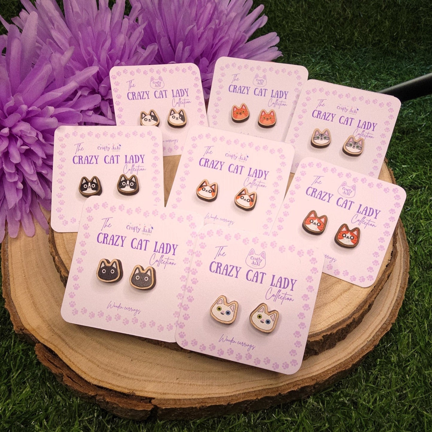 Crazy Cat Lady Wooden Earrings