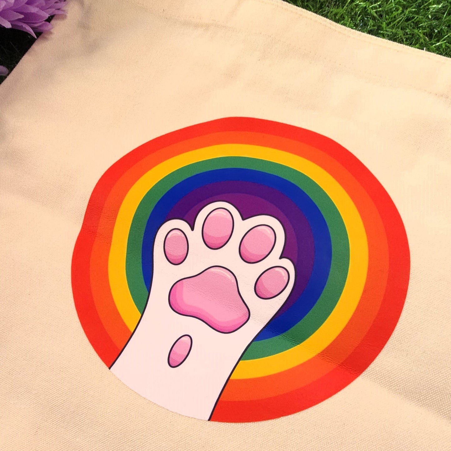 Rainbow Pride Cute Cat Paw Print Tote Bag