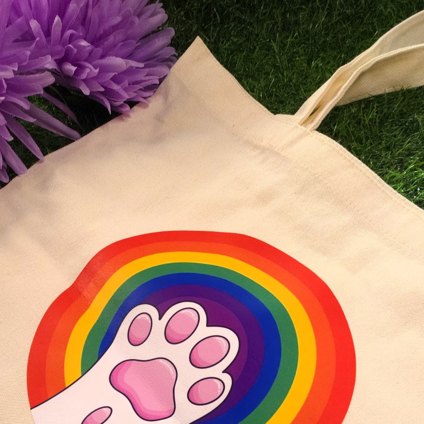 Rainbow Pride Cute Cat Paw Print Tote Bag