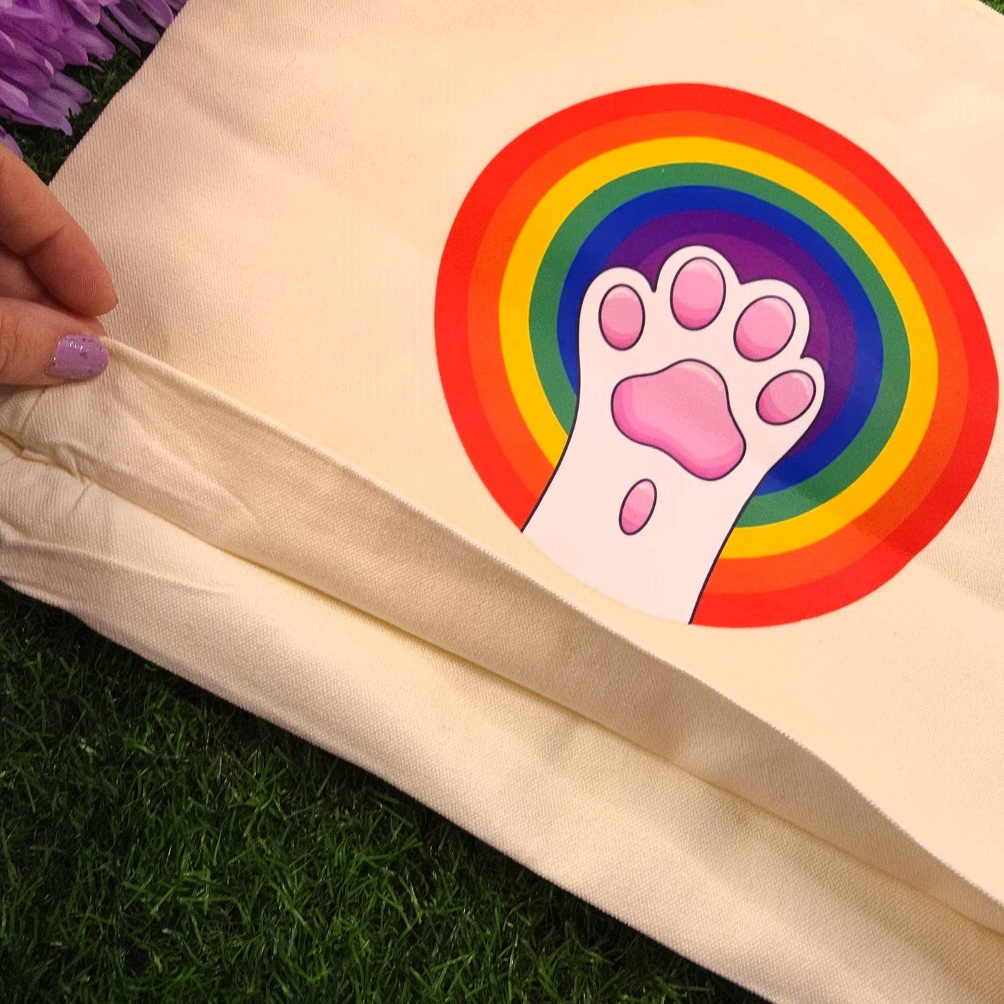 Rainbow Pride Cute Cat Paw Print Tote Bag