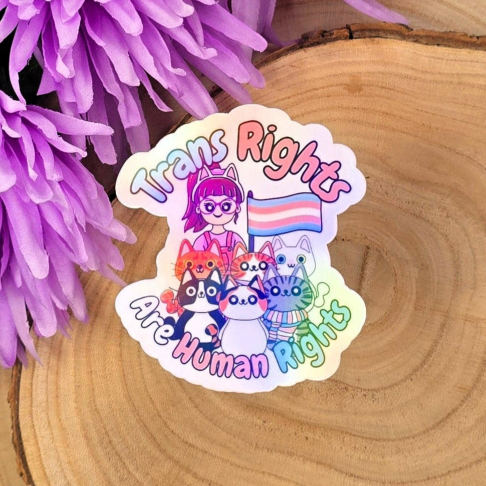 Trans Rights Are Human Rights Large Holographic Sticker