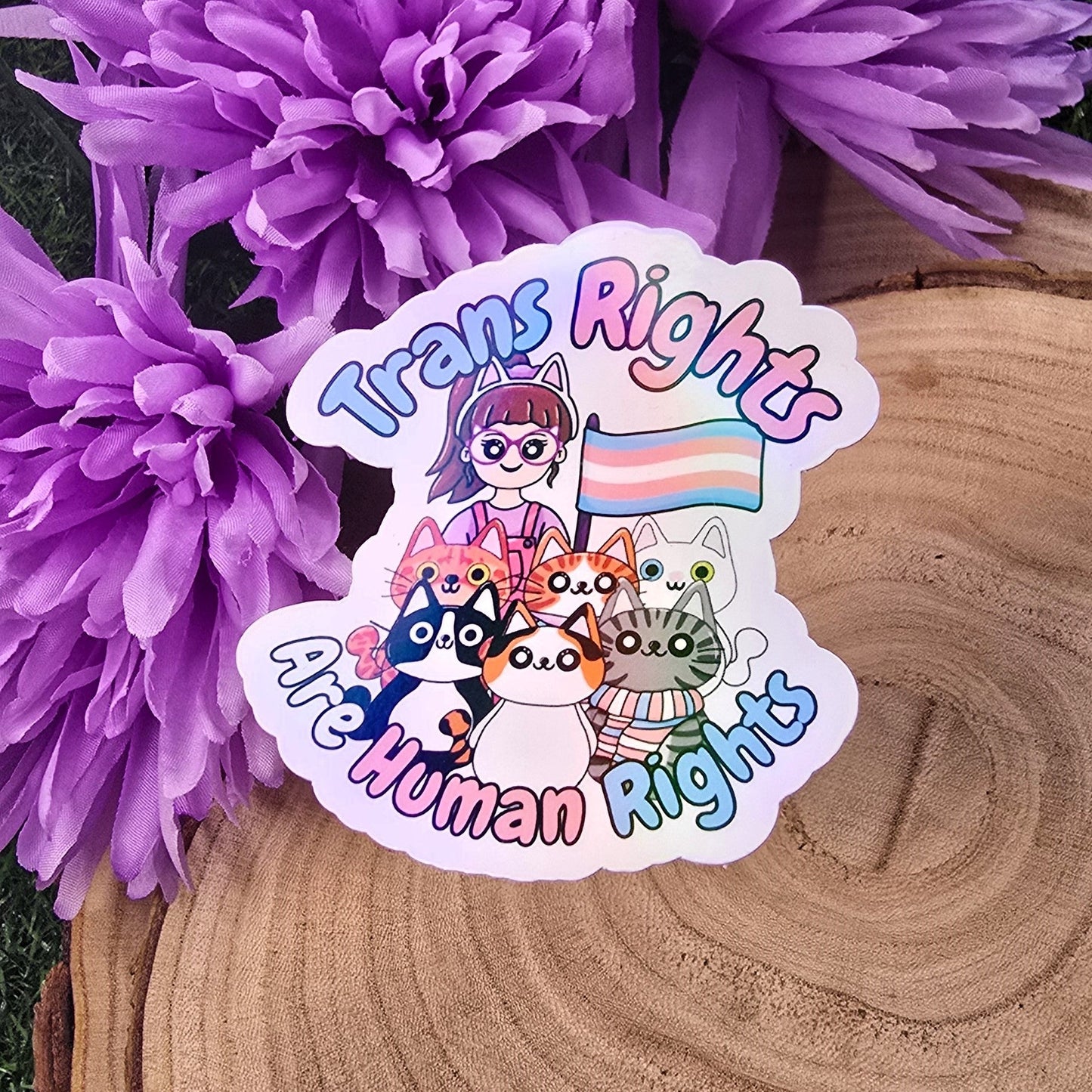 Trans Rights Are Human Rights Large Holographic Sticker