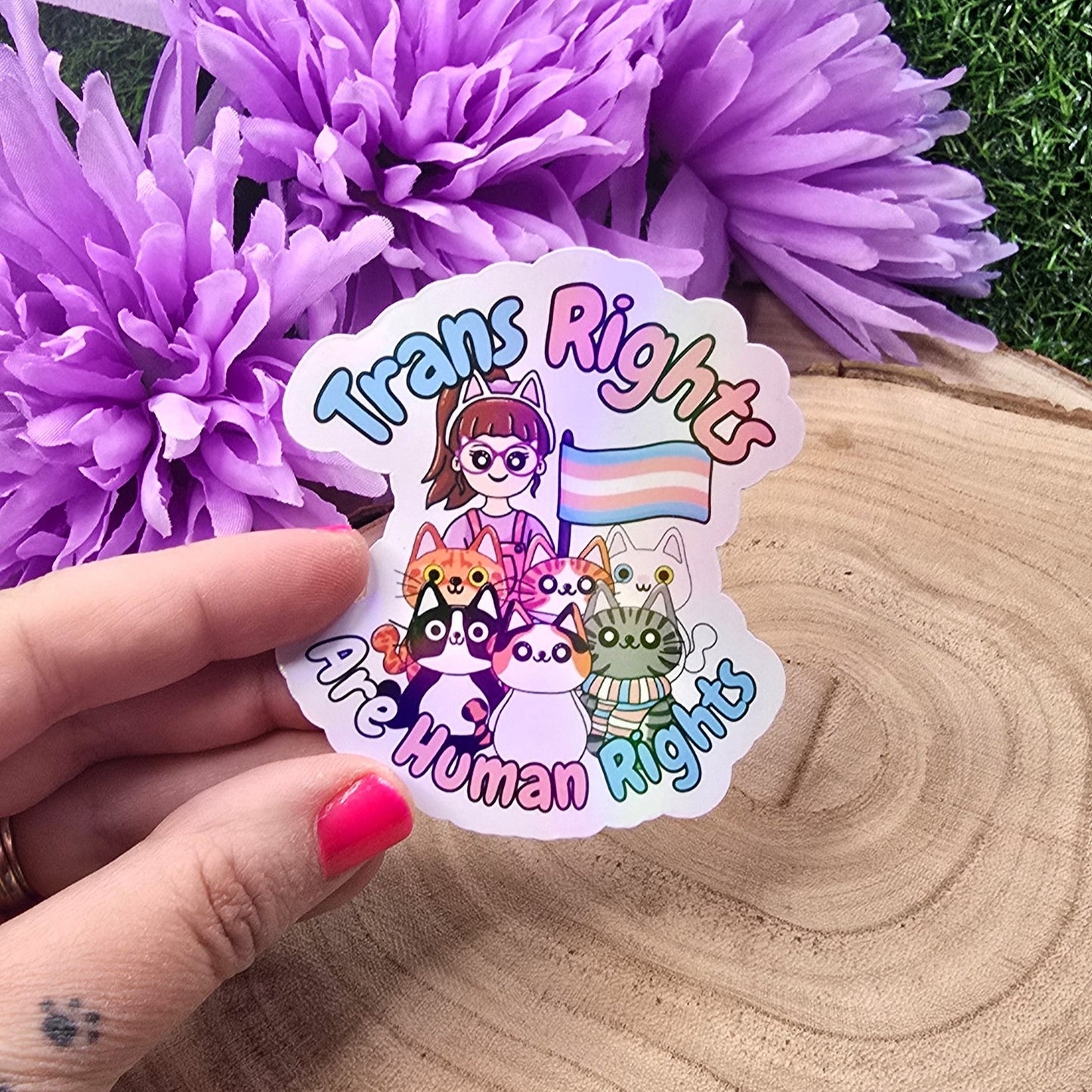 Trans Rights Are Human Rights Large Holographic Sticker