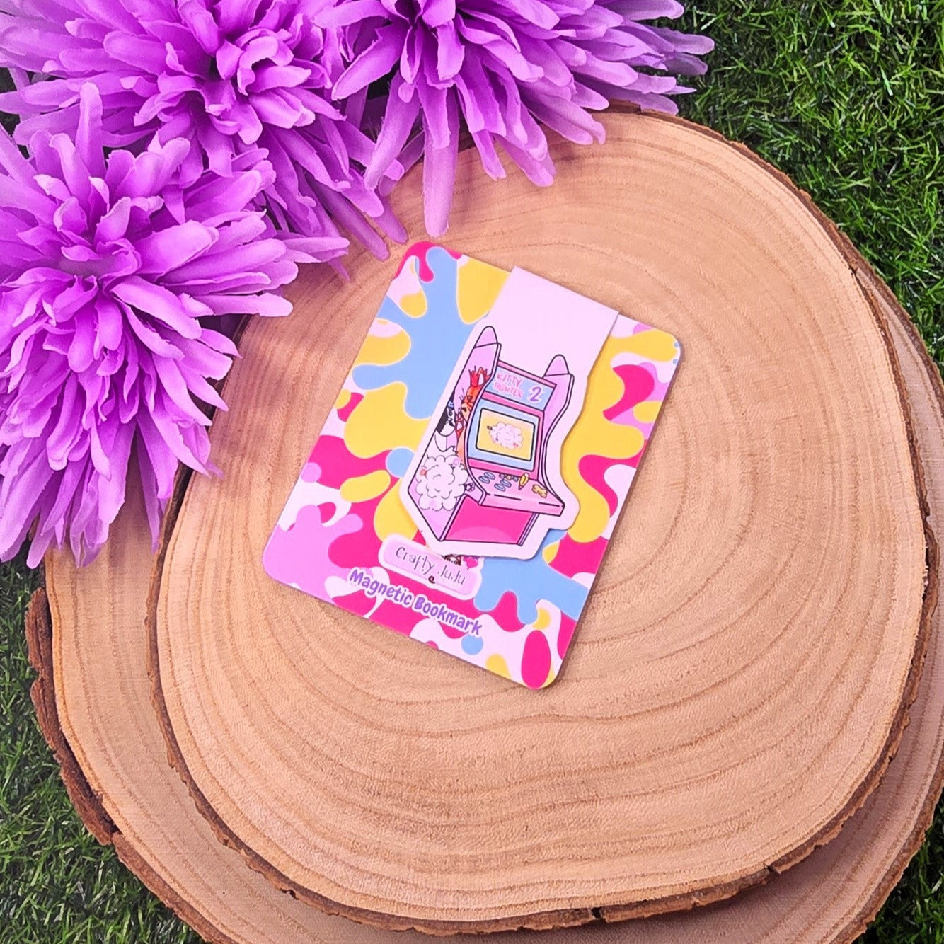 Retro Arcade Cat Themed Magnetic Bookmark