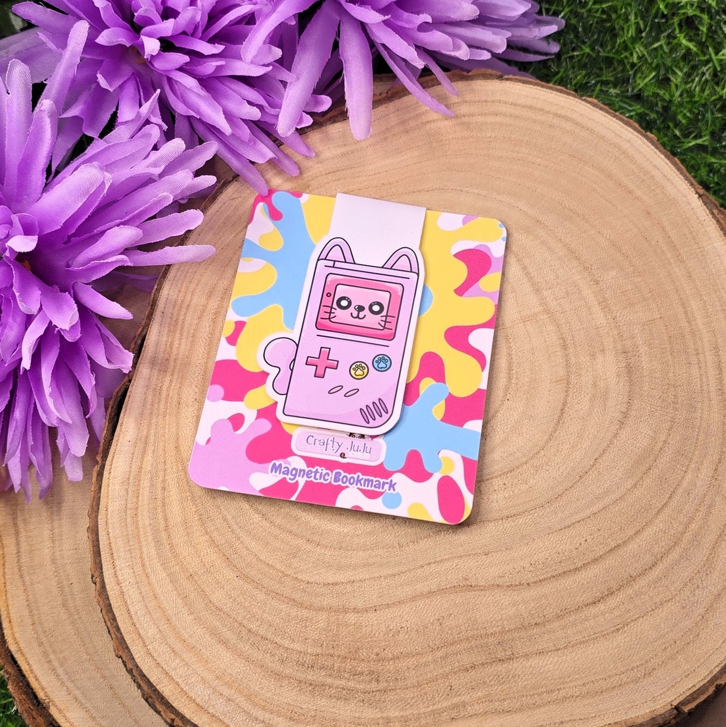 Retro Gamer Cat Themed Magnetic Bookmark