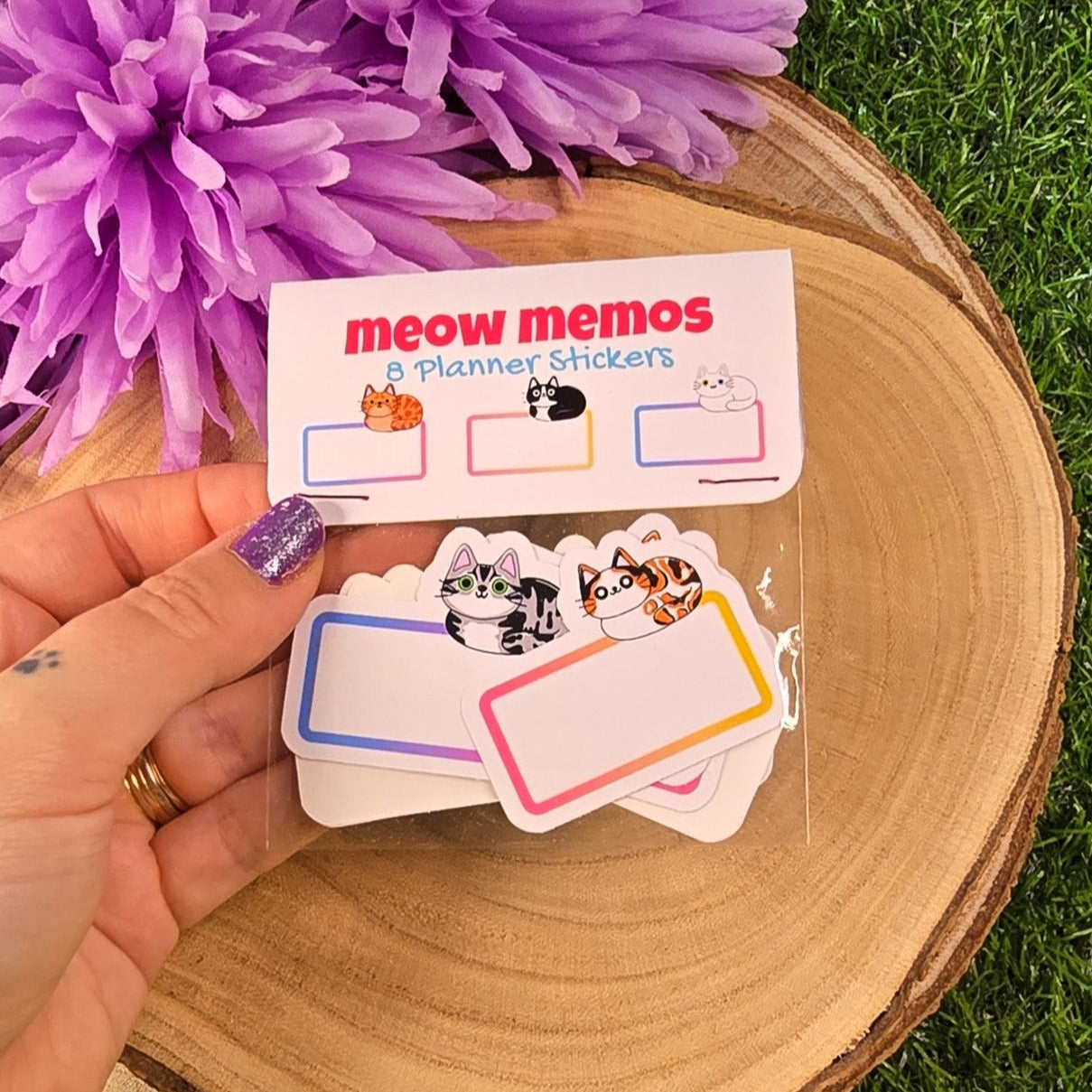 Meow Memos – Cat Loaf Sticky Note Box Stickers | 8 Die-Cut Planner Stickers for Notes & Highlights