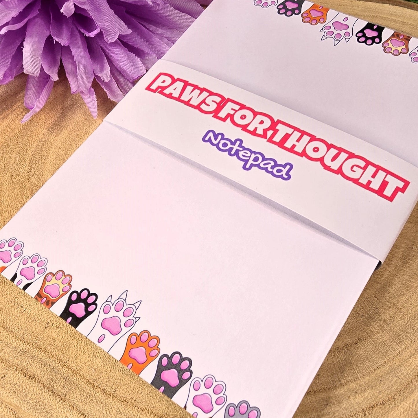 Paws for Thought – Handmade Cat Paw Print Notepad | 40-Page A6 Jotter with Cute Cat Paws Border