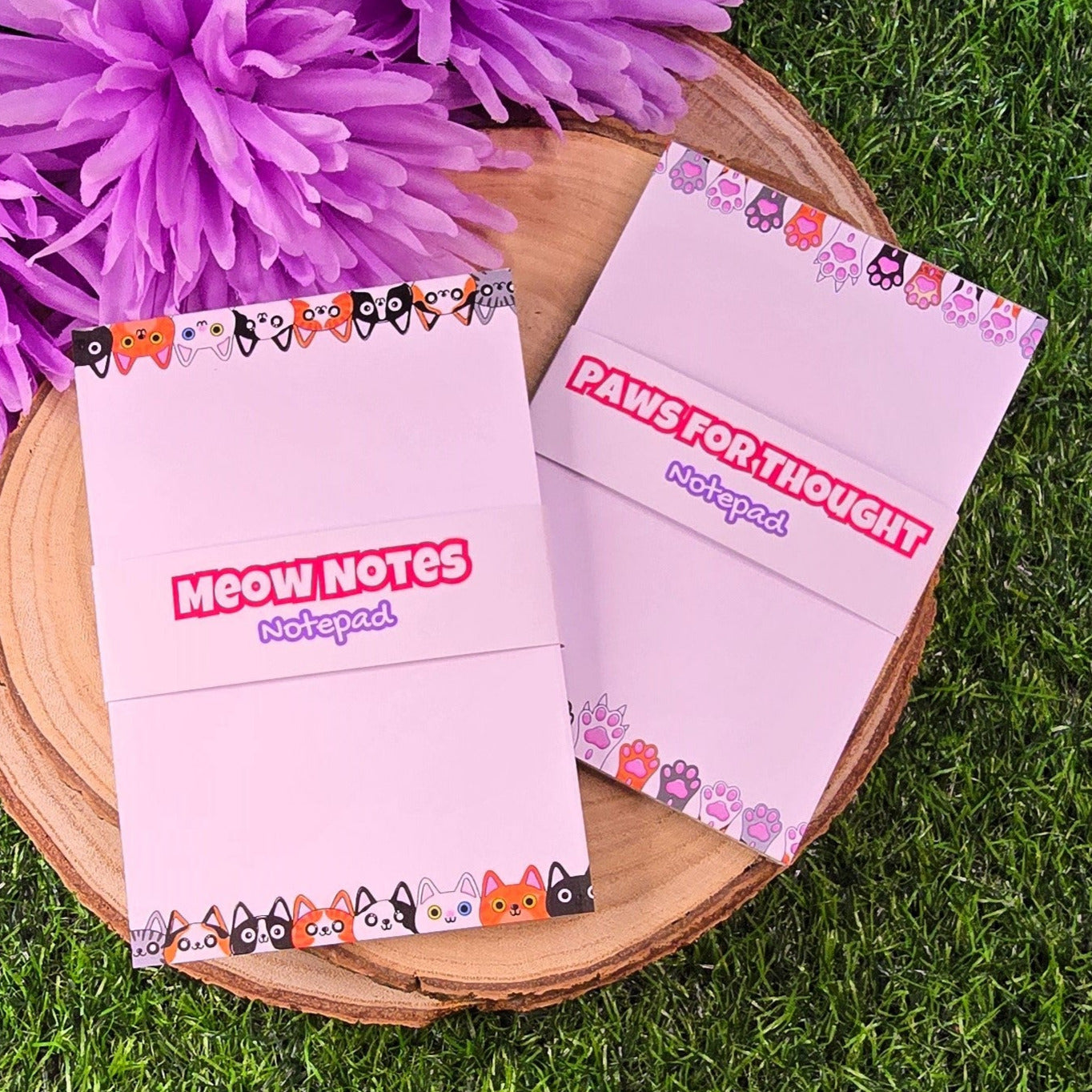 Paws for Thought – Handmade Cat Paw Print Notepad | 40-Page A6 Jotter with Cute Cat Paws Border