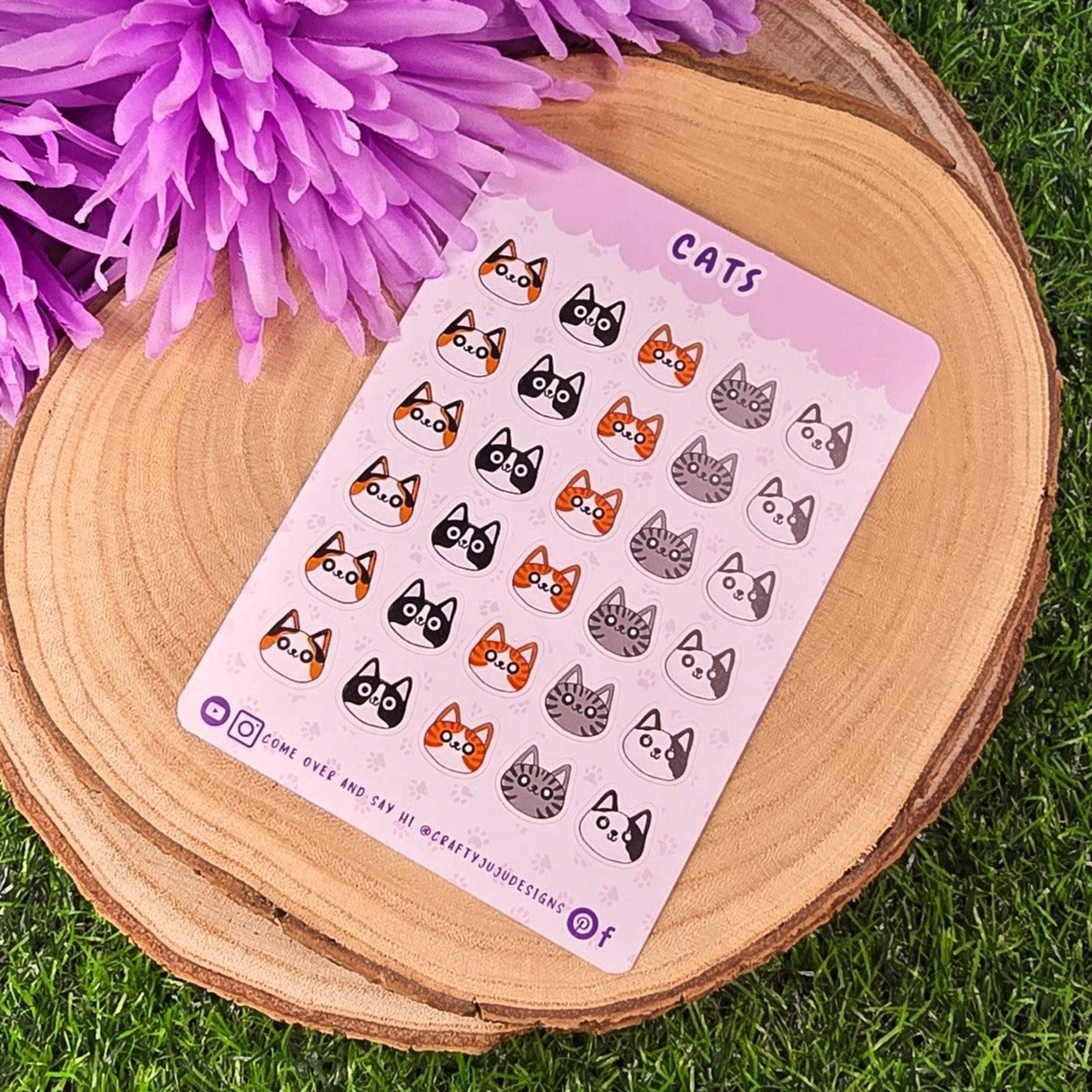 Cats – Mini Cat Face Planner Stickers | 30 Individual Feline Face Stickers for Journals, Diaries & Craft Projects