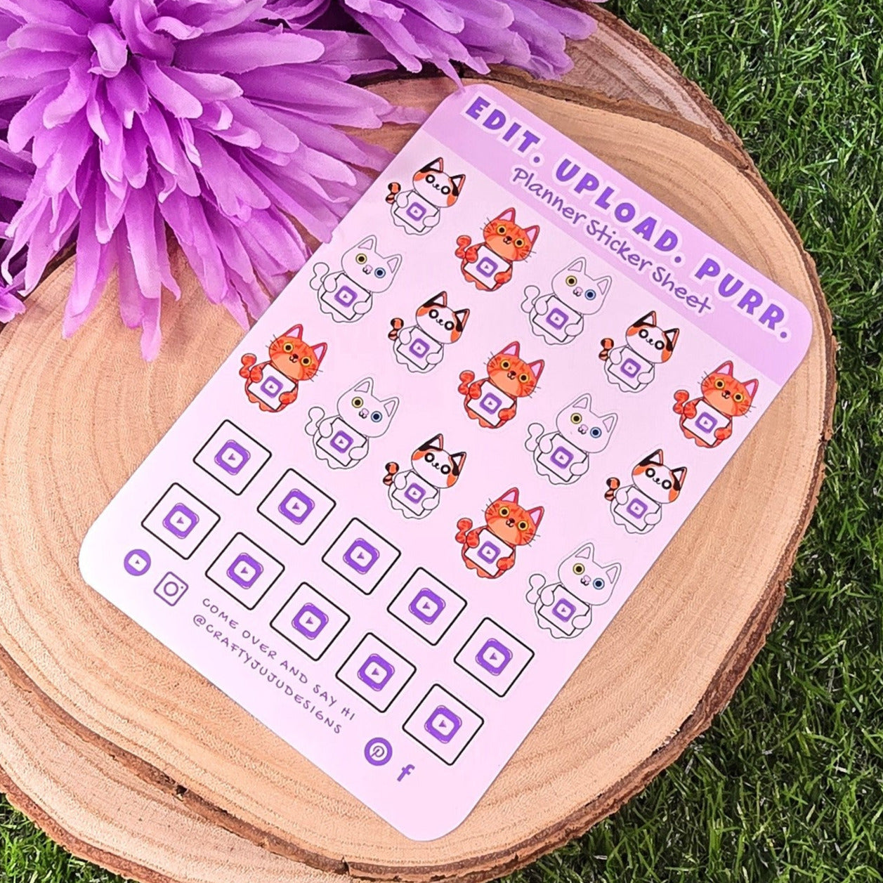 Edit. Upload. Purr. – Cat YouTube Planner Stickers | Vlog & Content Creation Sticker Sheet for YouTubers & Creators
