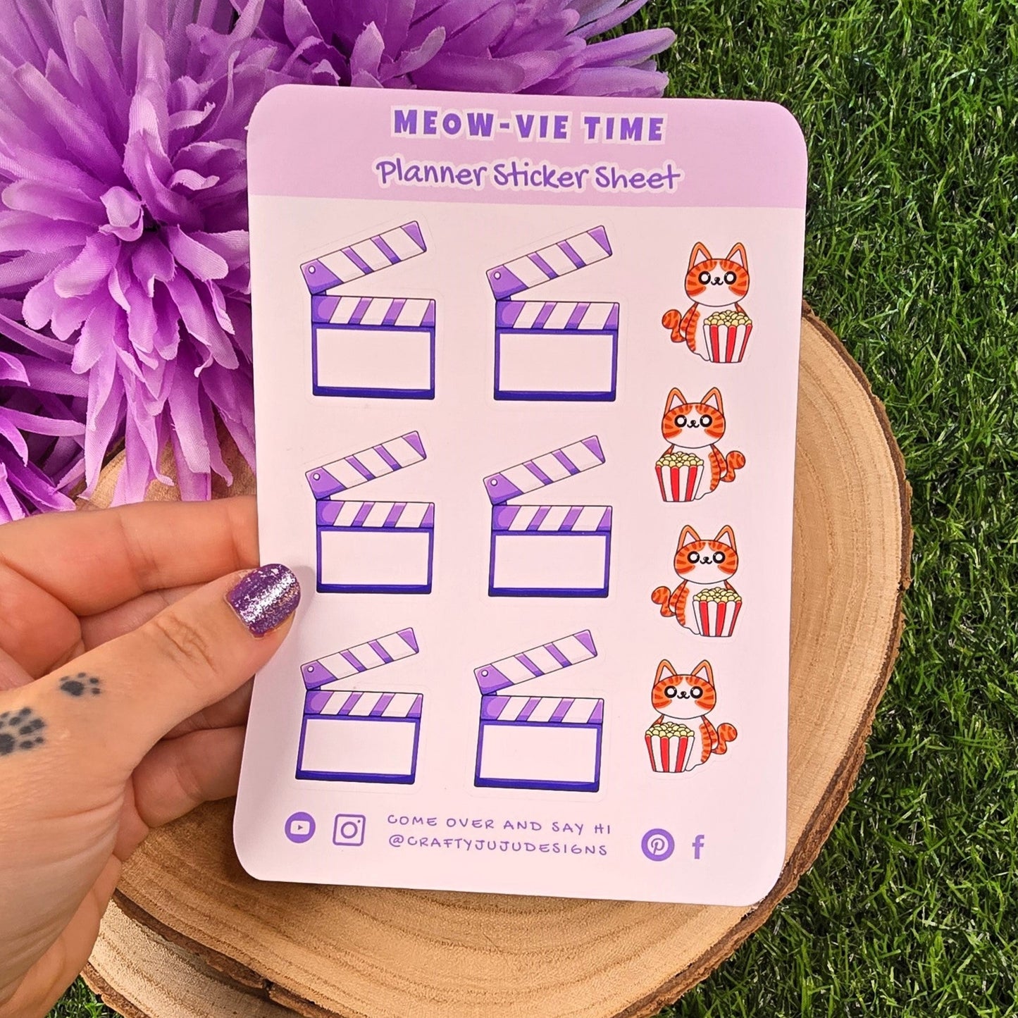 Meow-vie Time – Cat Movie Night Planner Stickers | Film Tracker Stickers with Write-In Boxes & Popcorn-Loving Cat Art