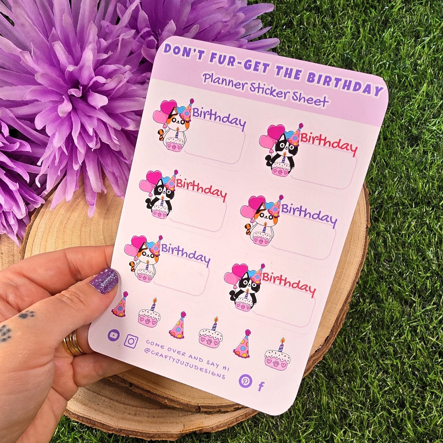 Don’t Fur-get the Birthday – Cat Birthday Reminder Planner Stickers | Party Hat Cats with Write-In Boxes & Celebration Icons