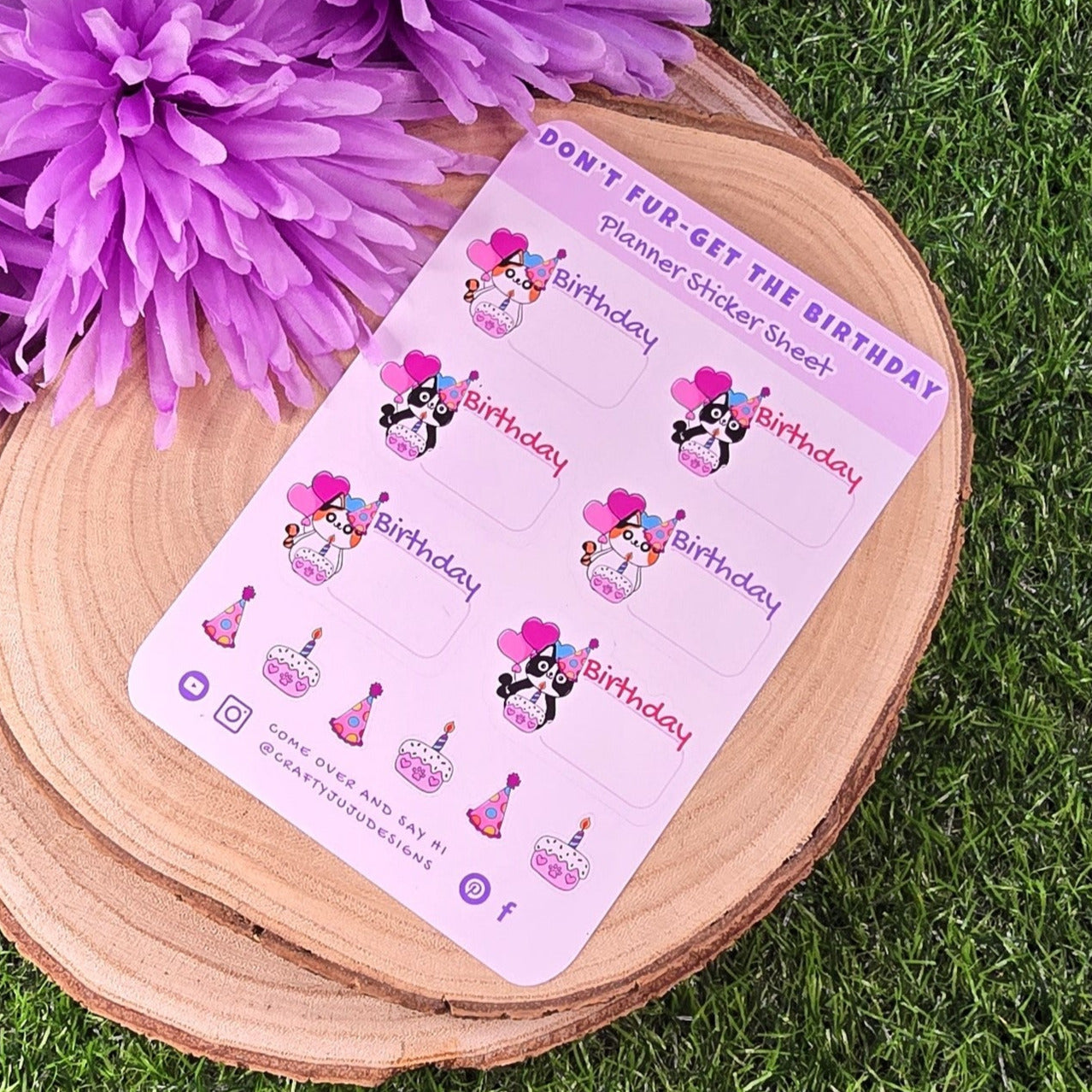 Don’t Fur-get the Birthday – Cat Birthday Reminder Planner Stickers | Party Hat Cats with Write-In Boxes & Celebration Icons