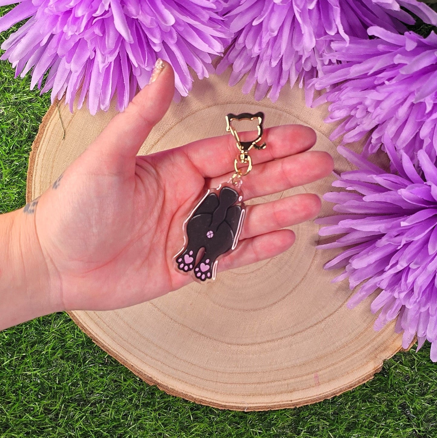 Cat Butt Acrylic Keyring – Black Cat - Double-Sided Cheeky Cat Accessory