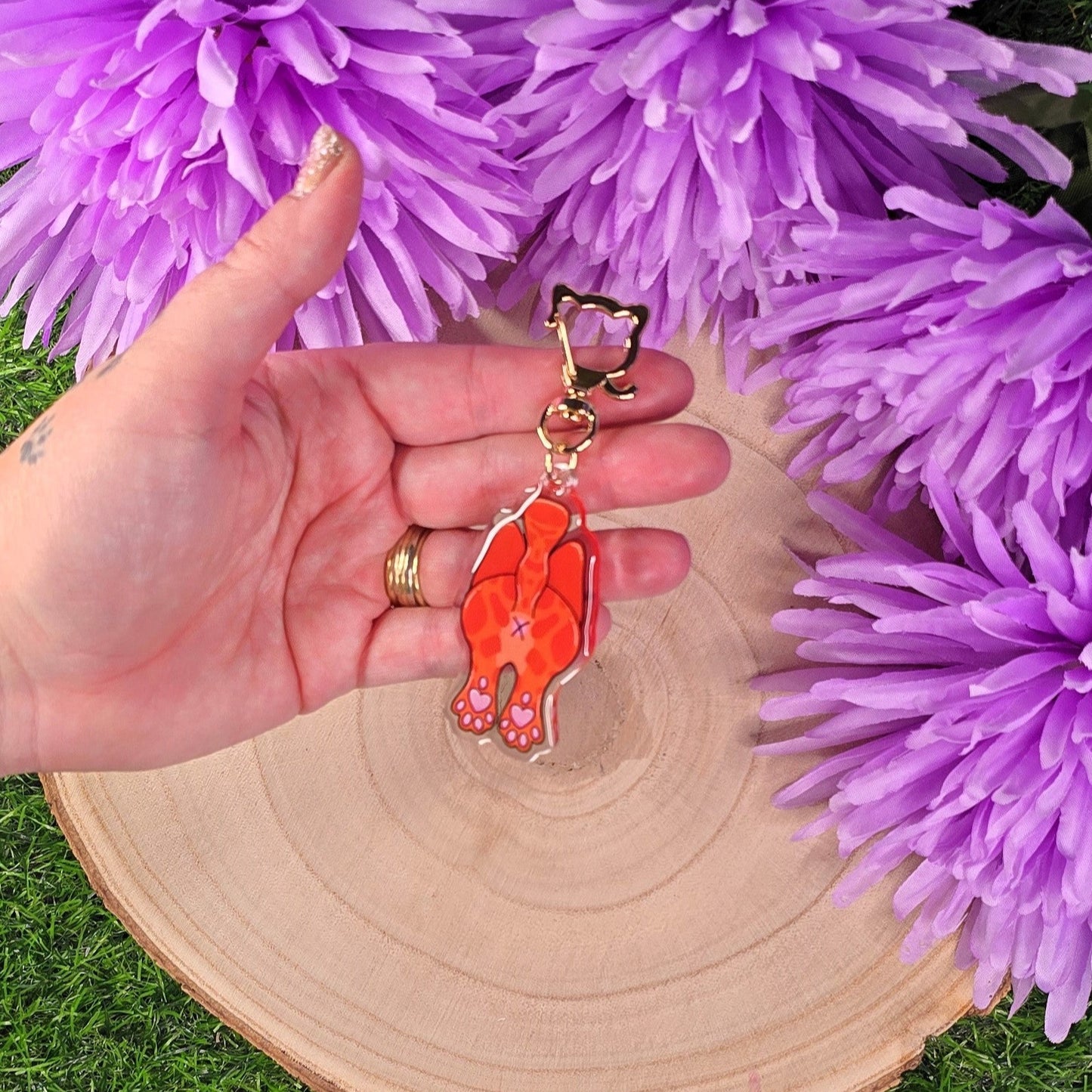 Cat Butt Acrylic Keyring – Ginger Cat - Double-Sided Cheeky Cat Accessory
