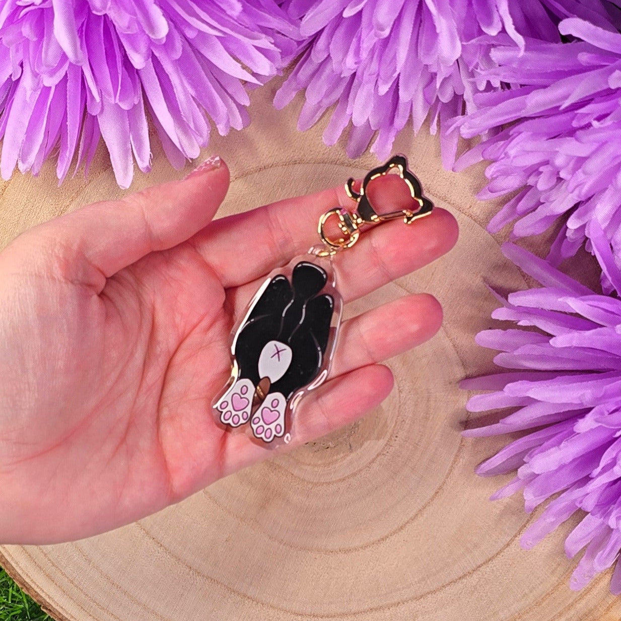 Cat Butt Acrylic Keyring – Tuxedo - Double-Sided Cheeky Cat Accessory