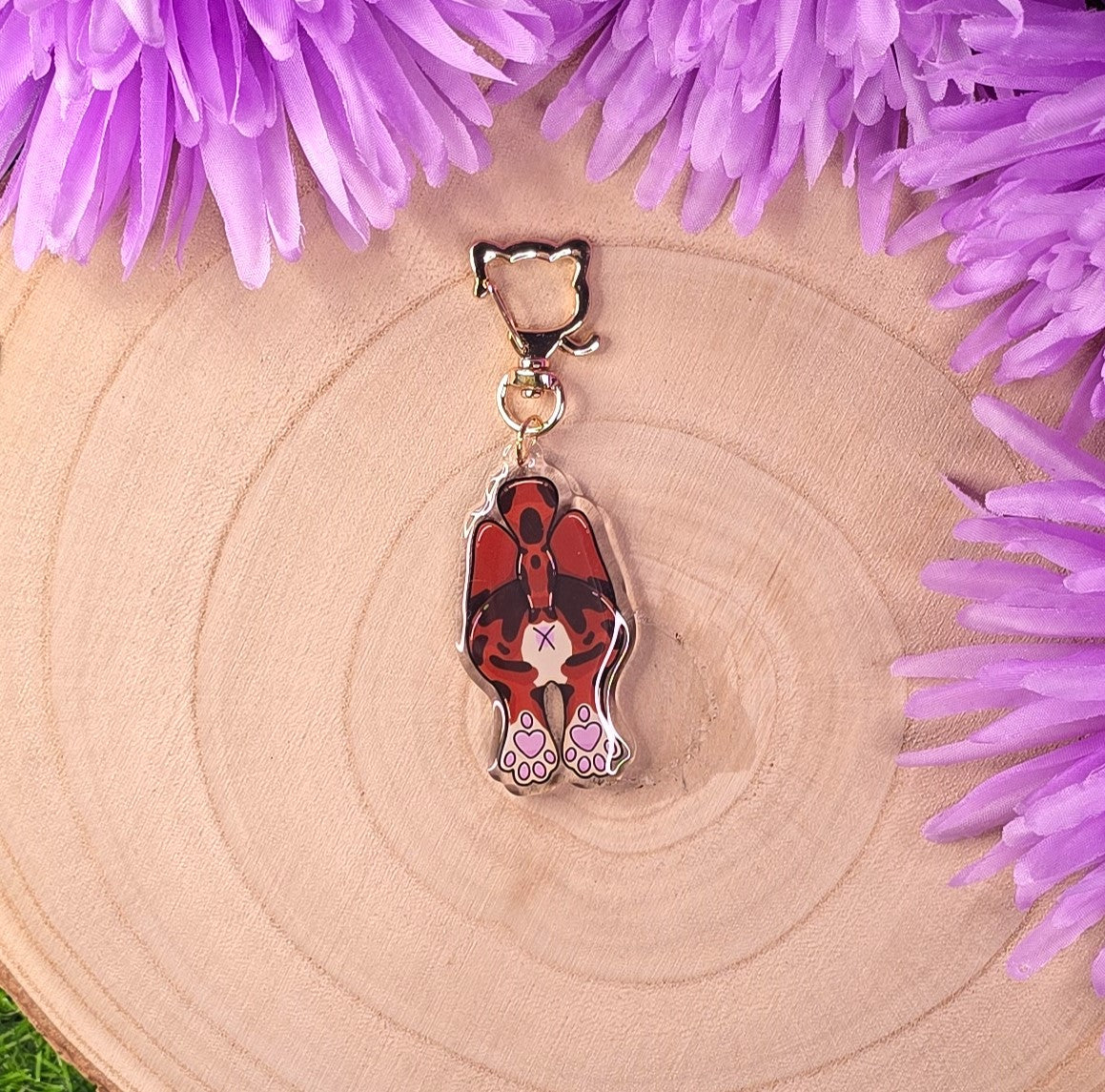 Cat Butt Acrylic Keyring – Brown Tabby - Double-Sided Cheeky Cat Accessory