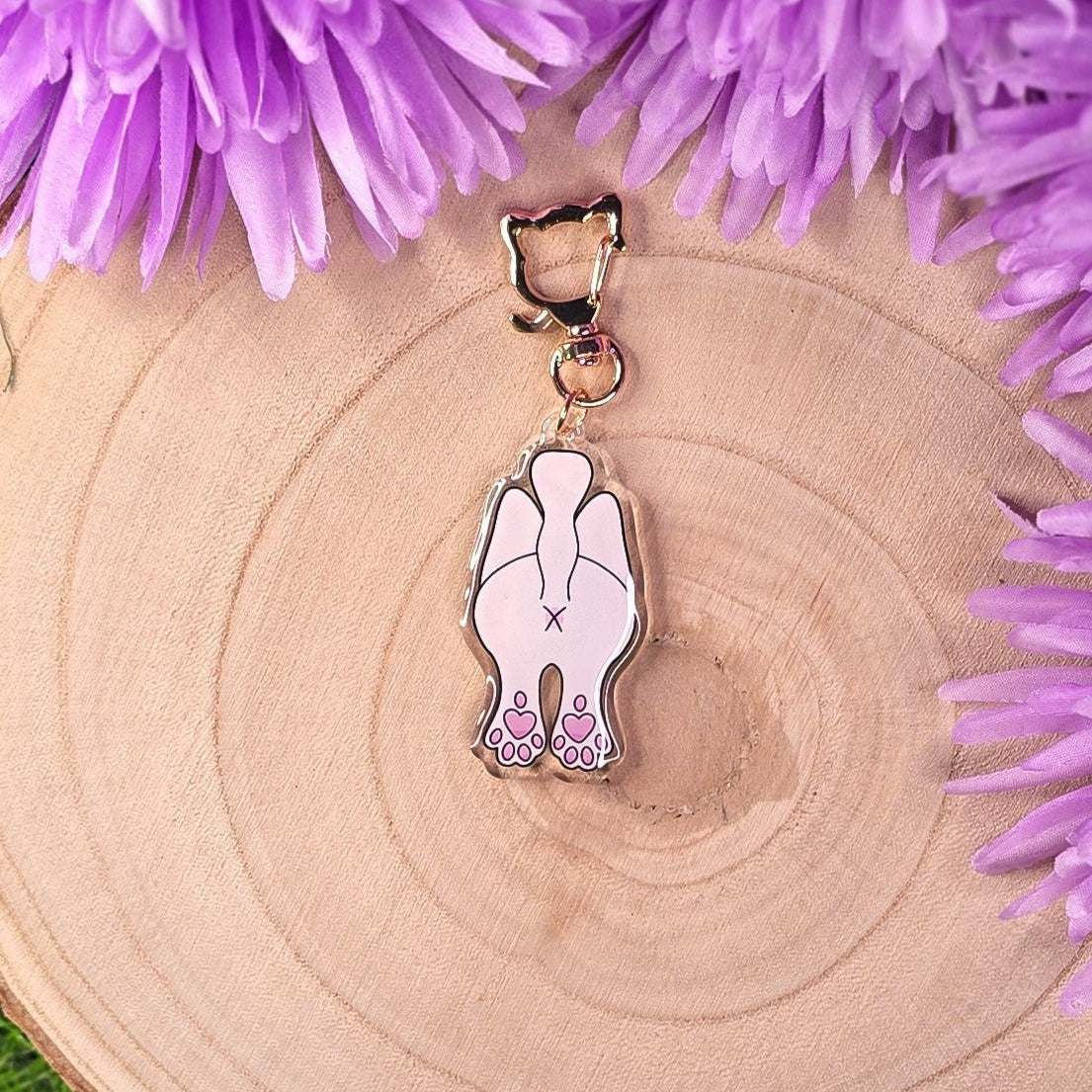 Cat Butt Acrylic Keyring – White Cat - Double-Sided Cheeky Cat Accessory
