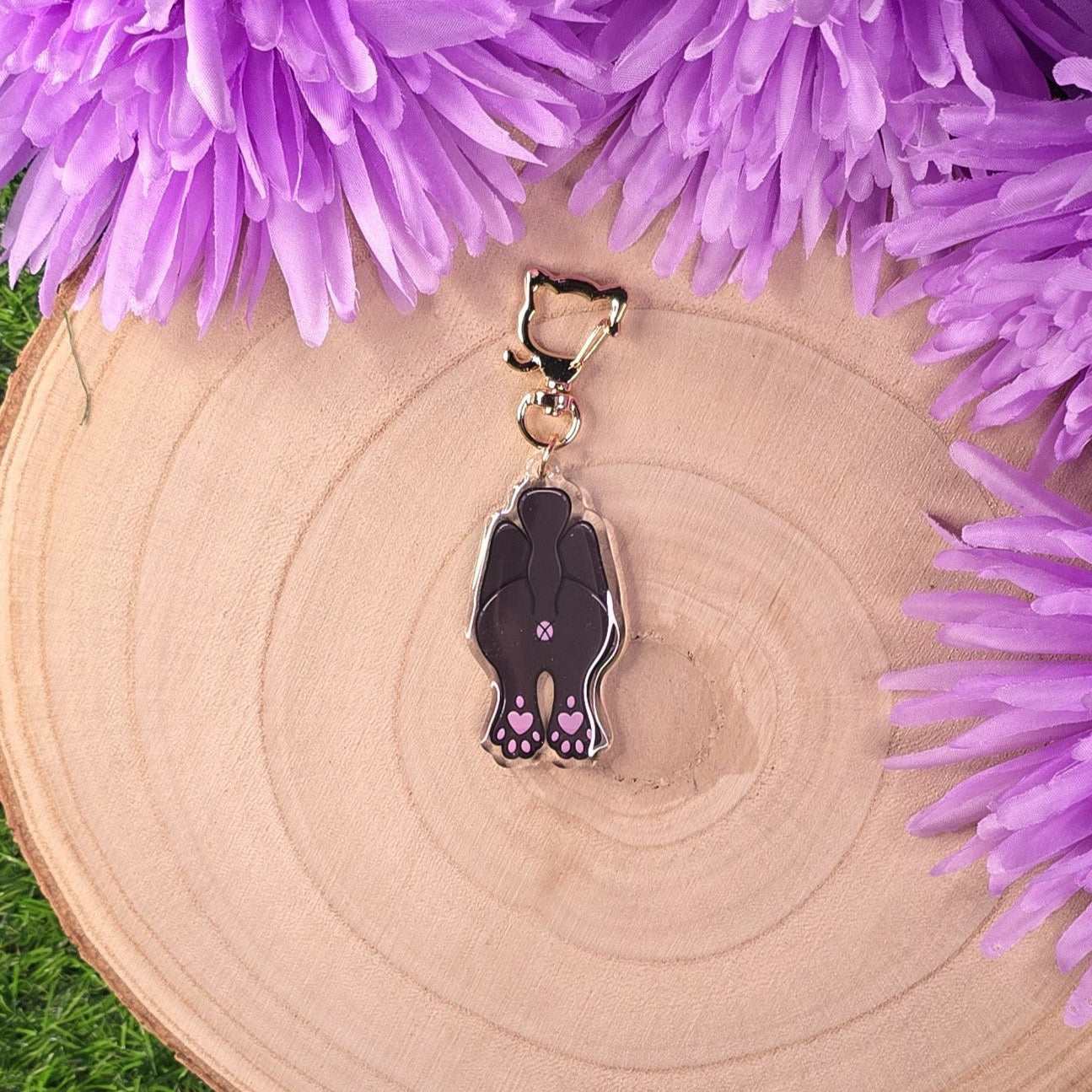 Cat Butt Acrylic Keyring – Black Cat - Double-Sided Cheeky Cat Accessory