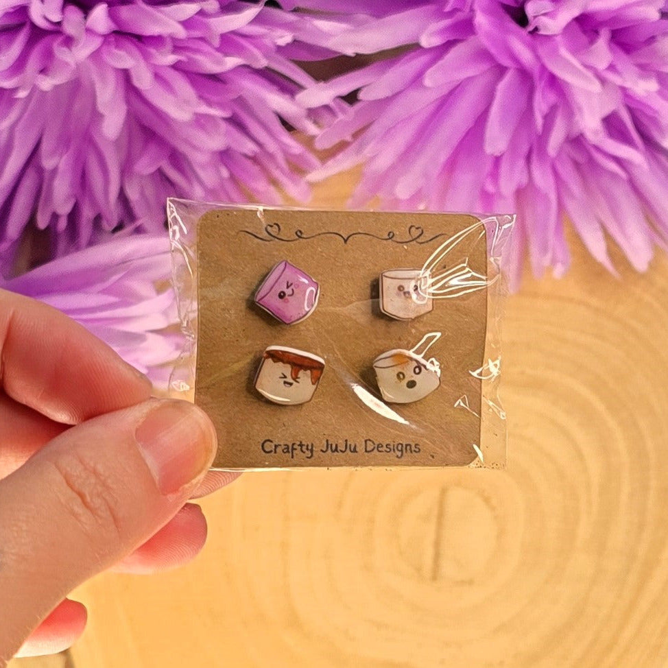 Kawaii Marshmallow Earrings – Handmade Shrink Plastic & Resin - Cute Food Jewellery - End of Line - One Set Only