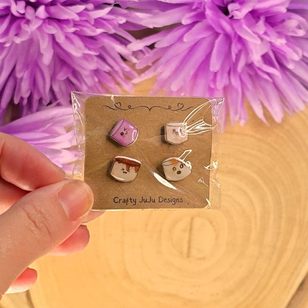 Kawaii Marshmallow Earrings – Handmade Shrink Plastic & Resin - Cute Food Jewellery - End of Line - One Set Only